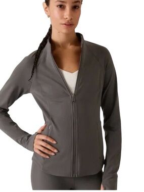 Athleta Salutation Jacket Shale Gray Size Large Tall  Zip Pocket Athleisure